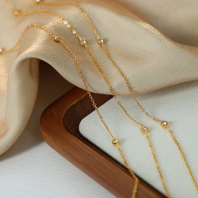 Right Grand Simple Fashion Bridal Wedding Elegant Women Jewelry Gold Plated Stainless Steel Square Zircon Necklace