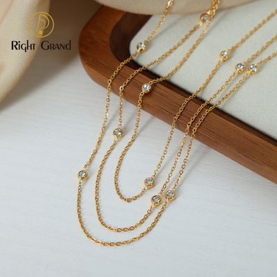 Right Grand Simple Fashion Bridal Wedding Elegant Women Jewelry Gold Plated Stainless Steel Square Zircon Necklace