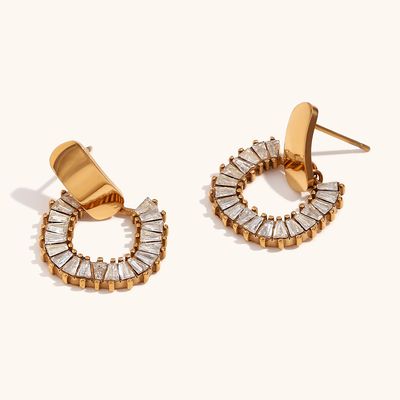 Right Grand Luxury Fashion Cz Women Jewelry Sparkling Trapezoidal Gold Plated 316L Stainless Steel Cubic Zirconia Earrings
