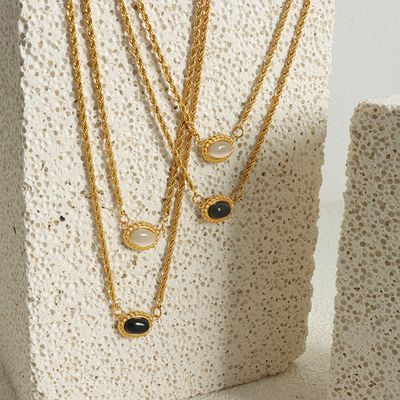 Right Grand Anti Tarnish Female Women Fashion Cats Eye Stone Jewelry Gold Plated Stainless Steel Layered Opal Necklace