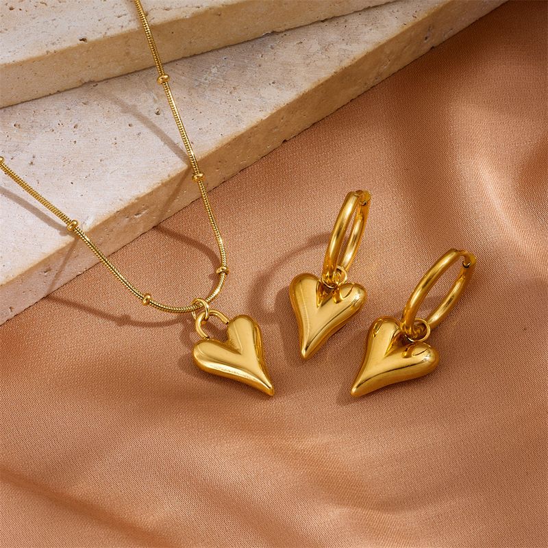 Right Grand Non Tarnish Fashion Gold Plated Stainless Steel Zircon Heart Bracelet Anklet Necklace And Earrings Jewelry Set
