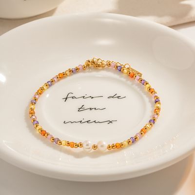 Right Grand Summer Fashion Jewelry Gold Plated Stainless Steel Freshwater Pearl Crystal Stacked Beaded Natural Stone Anklet