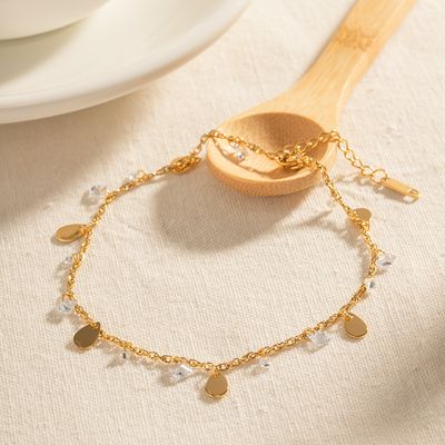 Right Grand Summer Jewelry 18K Gold Plated Stainless Steel Clear Crystal Pendant Dangle Teardrop Tassel Boho Fashion Anklets
