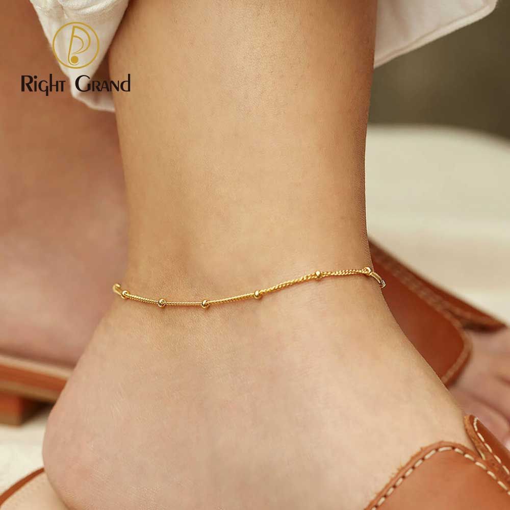 Right Grand New Minimalist Tarnish Free Ladies Girls Fashion Jewelry 18K Gold Stainless Steel Beaded Anklets