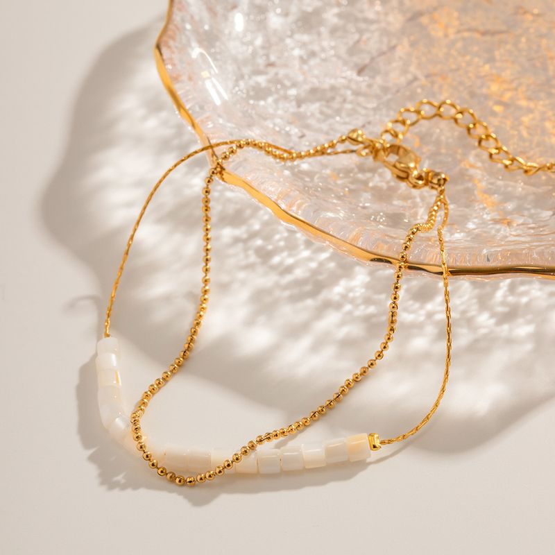 Right Grand Wholesale Fashion Summer Beach Jewelry Girl Foot Chain Gold Plated Stainless Steel Shell Beaded Anklet
