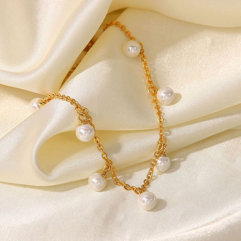 Right Grand Fashion Women'S Accessories Girl Foot Chain Handmade Gold Plated Jewelry Stainless Steel Pearl Anklets