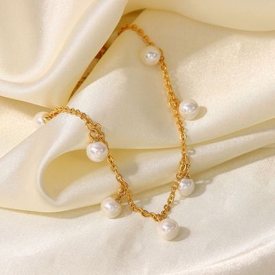 Right Grand Fashion Women'S Accessories Girl Foot Chain Handmade Gold Plated Jewelry Stainless Steel Pearl Anklets