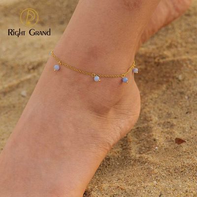 Right Grand Summer Fashion Tarnish Free Handmade Gold Plated Jewelry Stainless Steel Gemstone Natural Stone Anklets