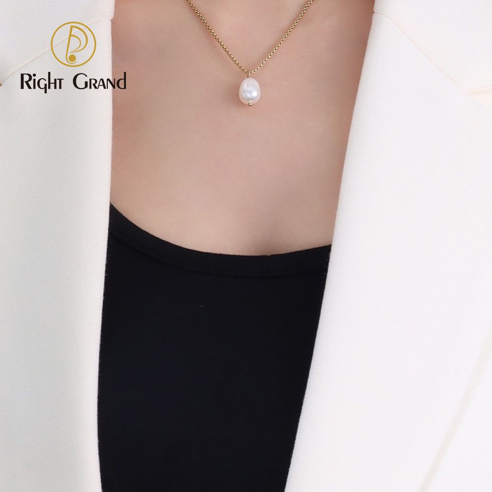 Right Grand New Simple Vintage Women Fashion Jewelry Gold Plated Stainless Steel Natural Freshwater Pearl Necklace, color: 18K Gold, size: Necklace(40+5cm)