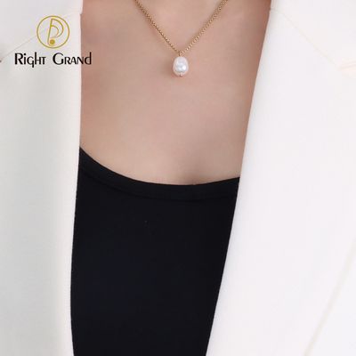 Right Grand New Simple Vintage Women Fashion Jewelry Gold Plated Stainless Steel Natural Freshwater Pearl Necklace