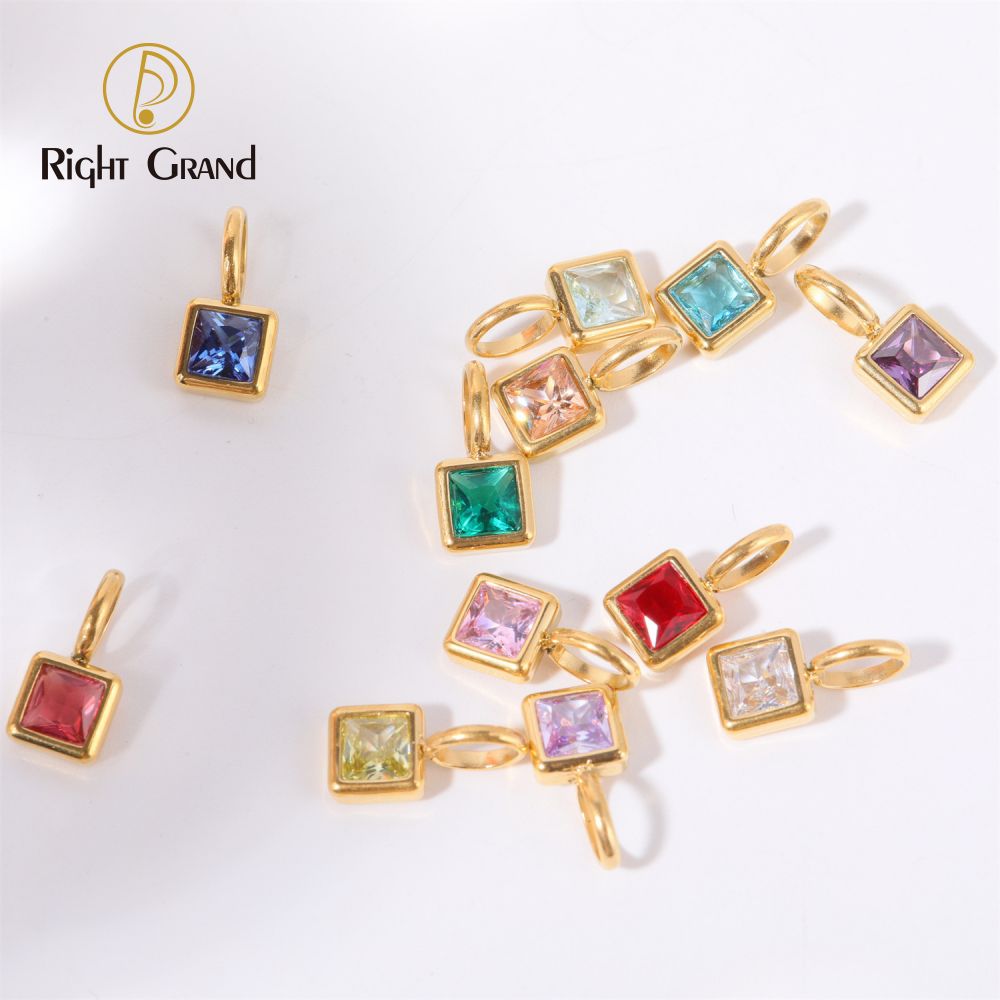 Right Grand Women Fashion Diy Necklace Accessories Cubic Zirconia Stainless Steel Birthstone Charms