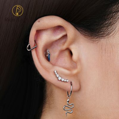 Right Grand ASTM F136 Titanium 16G  Internal Threaded CZ Cluster Climber Stud Earring Labret Helix Tragus Cartilage Stud Flatback Piercing Top