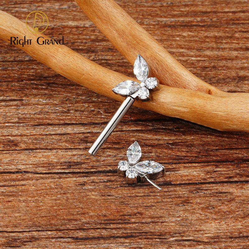 Right Grand ASTM F136 Titanium 14G Butterfly Sparkle CZ Nipple Ring Threadless Push Pin Straight Barbell Piercing Jewelry