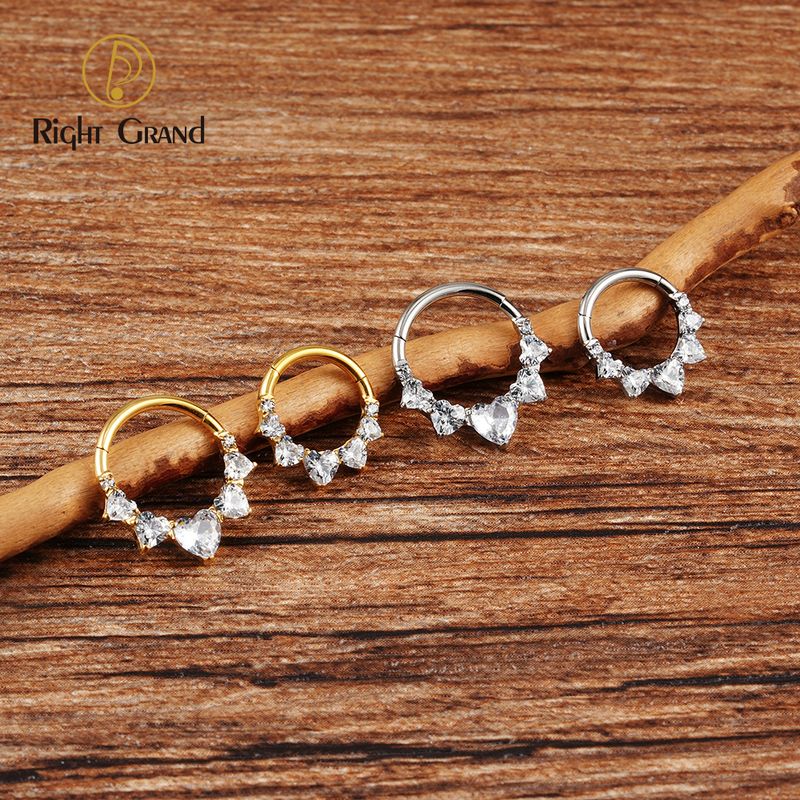 Right Grand ASTM F136 Titanium 16G CZ Hinged Clicker Segment Hoop Ring Heart CZ Daith Earring Septem Nose Piercing
