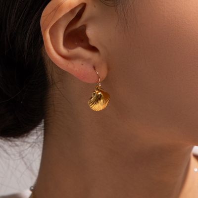 Right Grand Tarnish Free Waterproof Vintage Statement Ocean Jewelry Stainless Steel Gold Plated Sea Shell Drop Earrings