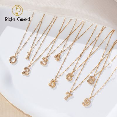 Right Grand Personalized Anti Tarnish Fashion Vintage Jewelry Gift Women Stainless Steel Gold Plated Zircon Number Necklace