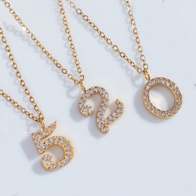 Right Grand Personalized Anti Tarnish Fashion Vintage Jewelry Gift Women Stainless Steel Gold Plated Zircon Number Necklace