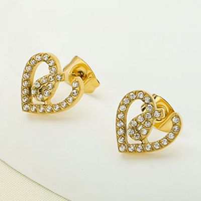 Right Grand New Arrivals Trendy Women Jewelry Stainless Steel Gold Plated Diamond Zircon Heart Stud Earrings