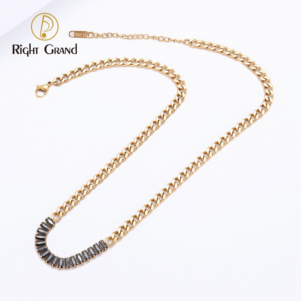 Right Grand Fashion Non Tarnish Women Luxury Jewelry Stainless Steel 18K Gold Plated Tennis Zirconia Chain Necklace