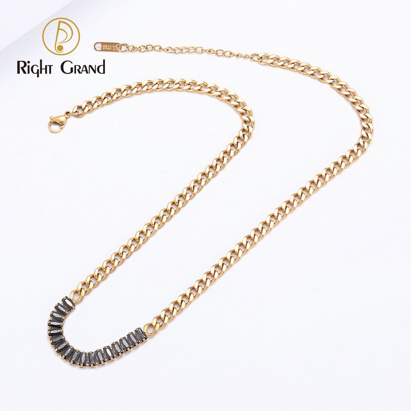 Right Grand Fashion Non Tarnish Women Luxury Jewelry Stainless Steel 18K Gold Plated Tennis Zirconia Chain Necklace