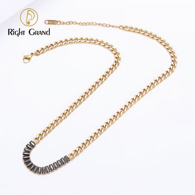 Right Grand Fashion Non Tarnish Women Luxury Jewelry Stainless Steel 18K Gold Plated Tennis Zirconia Chain Necklace