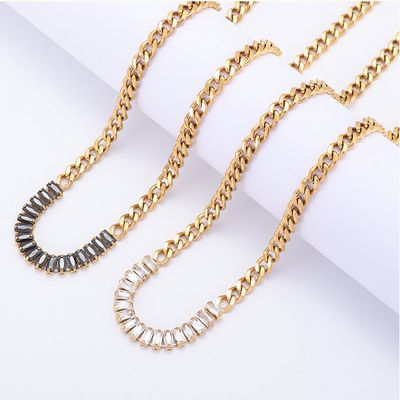 Right Grand Fashion Non Tarnish Women Luxury Jewelry Stainless Steel 18K Gold Plated Tennis Zirconia Chain Necklace