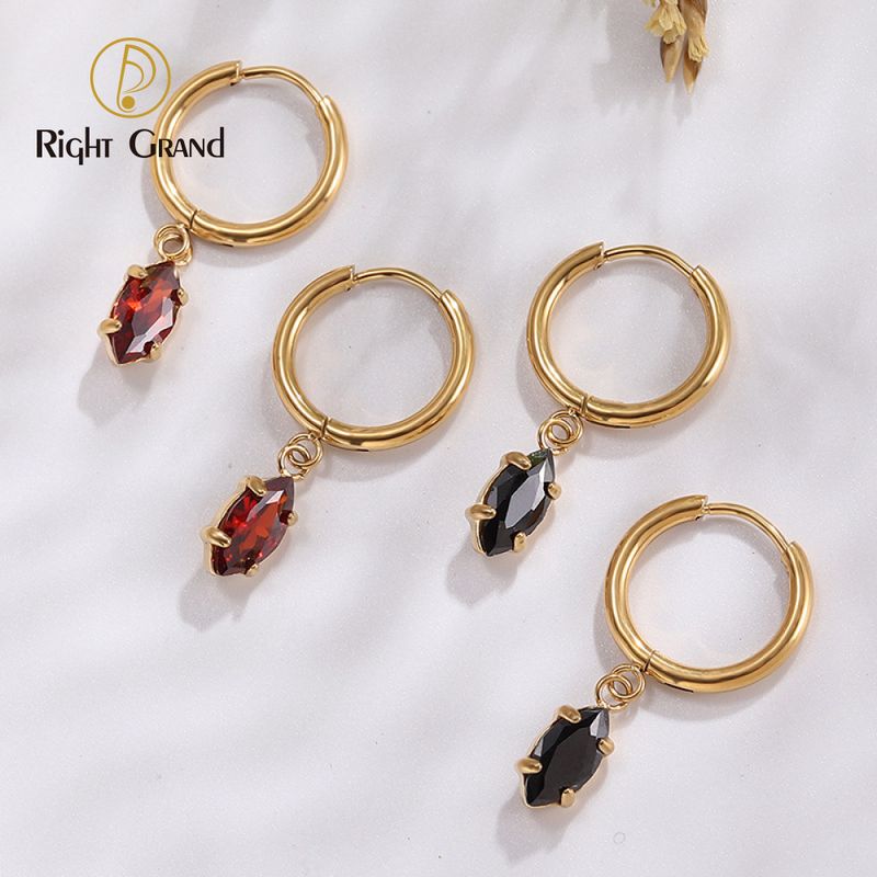 Right Grand New Popular Fashion Jewelry Women Gold Plated Stainless Steel Dangle Drop Claw Set Horse Eye Zircon Hoop Earrings