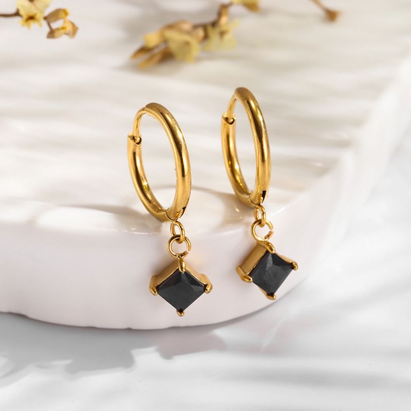 Right Grand New Design Fashion Trendy Delicate Jewelry Women Gold Plated Stainless Steel Dangle Drop Zircon Hoop Earrings
