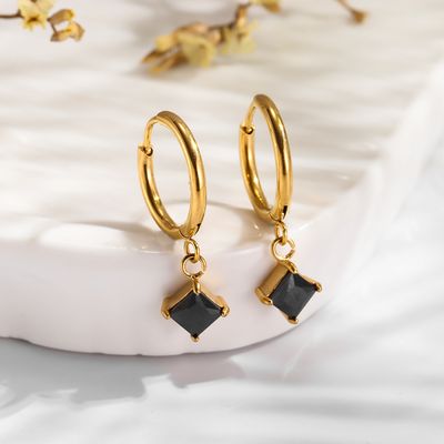 Right Grand New Design Fashion Trendy Delicate Jewelry Women Gold Plated Stainless Steel Dangle Drop Zircon Hoop Earrings
