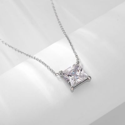 Right Grand Wholesale Dainty Simple Fashion Accessories Jewelry Stainless Steel Square Diamond Zircon Pendant Necklace