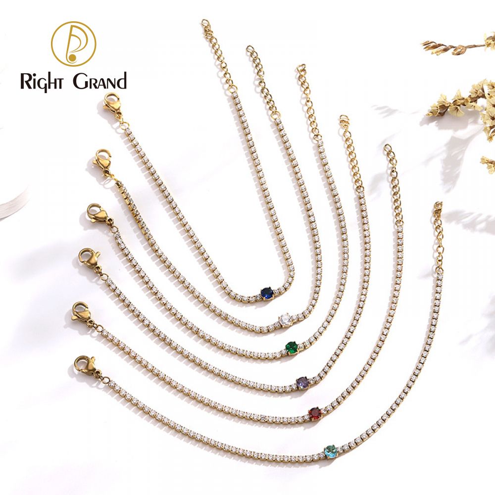 Right Grand Wholesale Waterproof Delicate Women Fashion Luxury 316L Stainless Steel Jewelry 18K Gold Plated Cubic Zirconia Tennis Bracelet