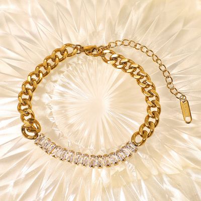 Right Grand Fashion Luxury Non Tarnish Stainless Steel Ot Buckle Jewelry Gold Plated Diamond Tennis Zircon Bracelet