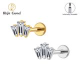 Right Grand ASTM F136 Titanium 16G Internal Thread Triple Baguette CZ Crown Monroe Labret Stud Cartilage Helix Conch Stud Earlobe Piercing