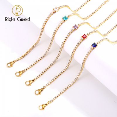 Right Grand Wholesale Women Fashion Non Tarnish 316L Stainless Steel Jewelry 18K Gold Plated Square Zircon Tennis Bracelet