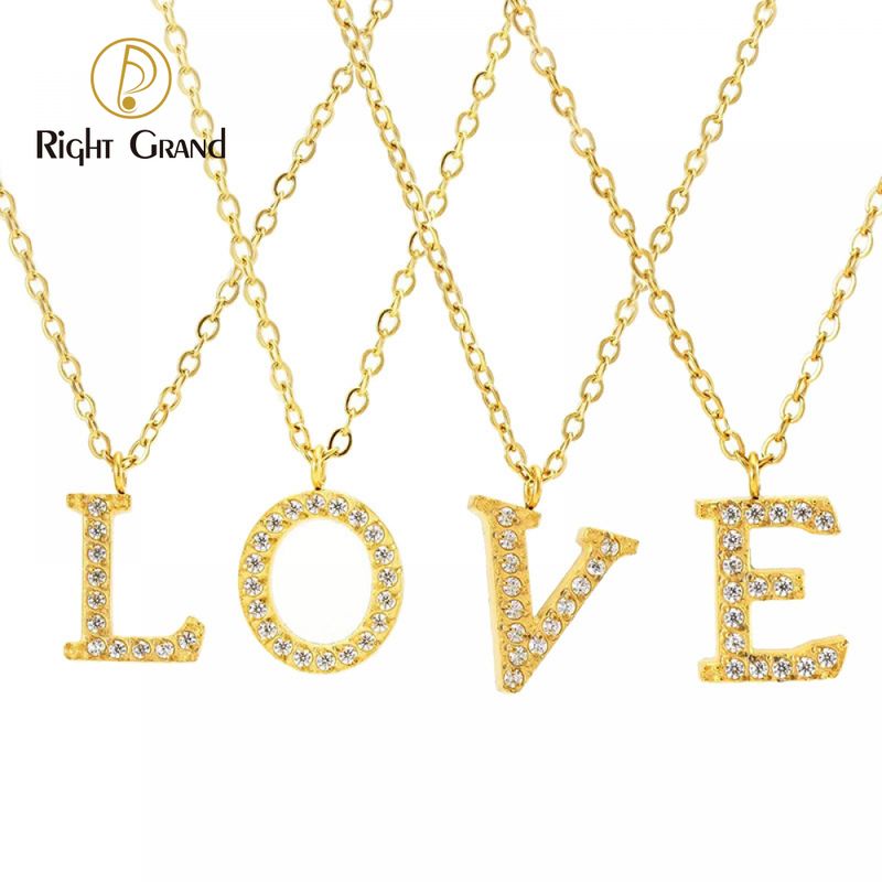 Right Grand Popular Fashion Non Tarnish Jewelry Cubic Zirconia Stainless Steel 18K Gold Plated Custom Initials Letter Necklace