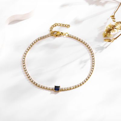 Right Grand Wholesale Women Fashion Non Tarnish 316L Stainless Steel Jewelry 18K Gold Plated Square Zircon Tennis Bracelet