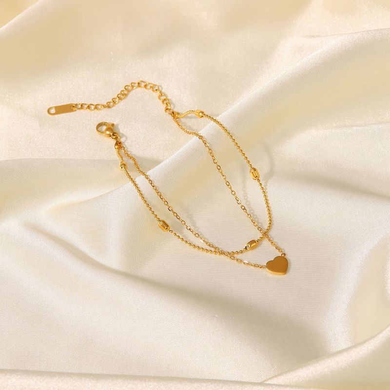 Right Grand Dainty Simple Fashion Waterproof Jewelry Heart Charm 18K Gold Plated Stainless Steel Anklets