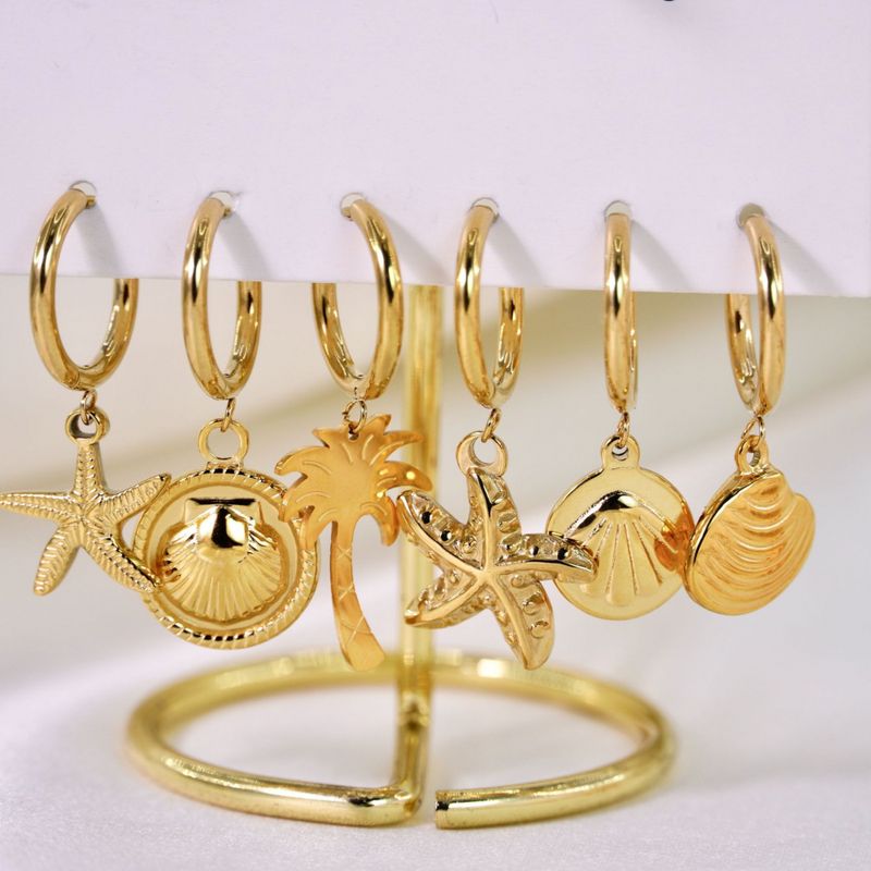 Right Grand Trendy Fashion Summer Beach Woman Jewelry Stainless Steel Gold Plated Mermaid Coconut Turtle Starfish Sea Shell Earrings