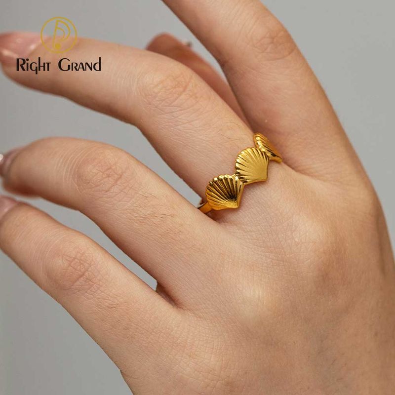 Right Grand Fashion Ocean Summer Style Stackable Jewelry Women 2024 Gold Plated Stainless Steel Open Shell Ring