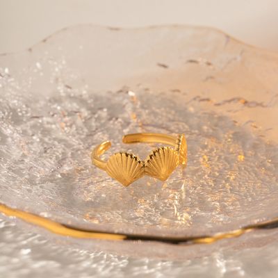 Right Grand Fashion Ocean Summer Style Stackable Jewelry Women 2024 Gold Plated Stainless Steel Open Shell Ring