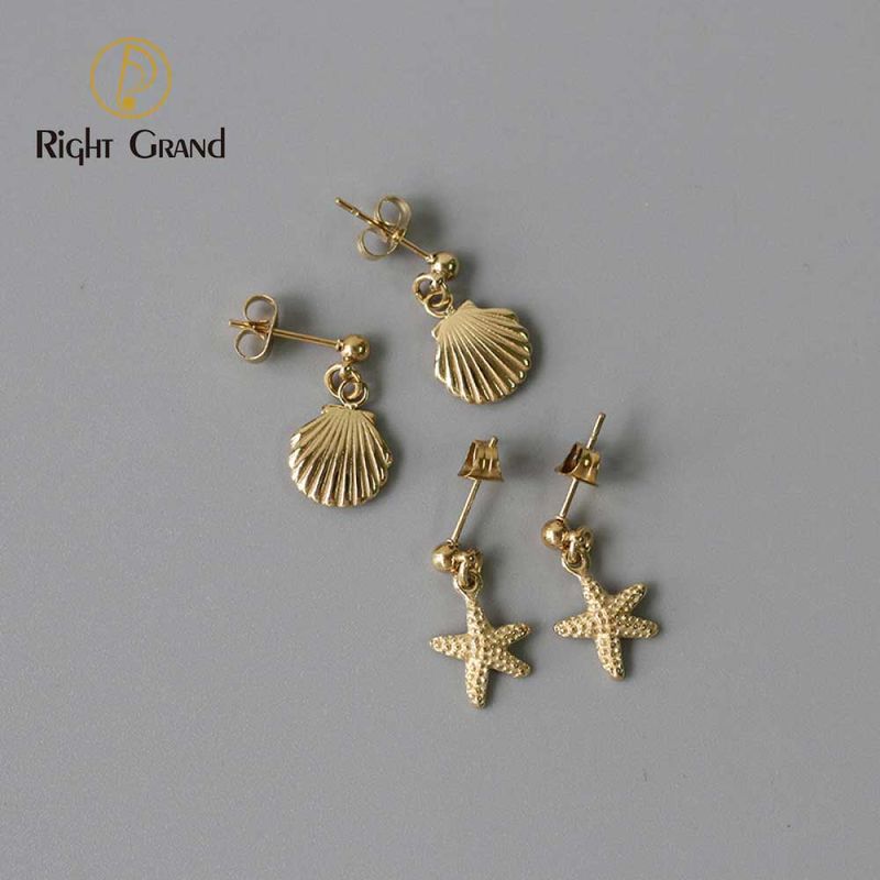 Right Grand Tarnish Free Waterproof Vintage Statement Ocean Jewelry Stainless Steel Gold Plated Sea Shell Drop Earrings