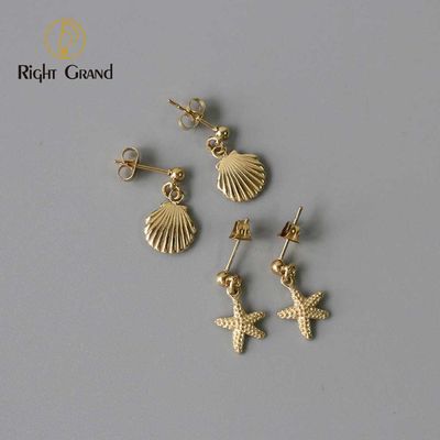 Right Grand Tarnish Free Waterproof Vintage Statement Ocean Jewelry Stainless Steel Gold Plated Sea Shell Drop Earrings