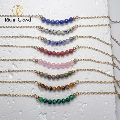 Right Grand New Boho Female Fashion Women Stainless Steel Gold Plated Colorful Pink Crystal Tiger Eye Natural Stone Beads Necklace