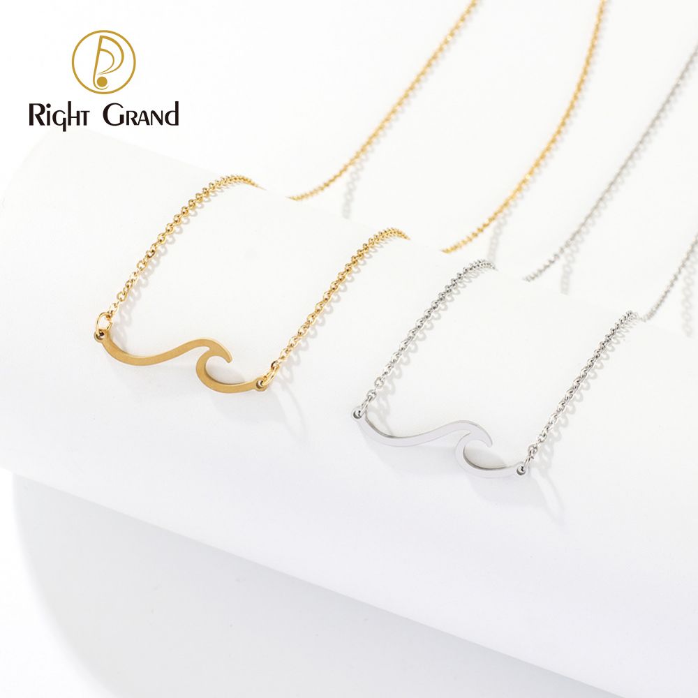 Right Grand Wholesale Simple Girl Summer Beach Fashion Jewelry Stainless Steel Pvd Gold Plated Sea Wave Charm Necklace