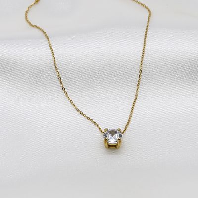 Right Grand Delicate Dainty Trendy Fashion Accessories Jewelry Stainless Steel Round Diamond Zircon Pendant Necklace