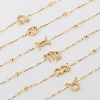 Right Grand Wholesale Tarnish Free Jewelry Women Fashion Stainless Steel Gold Plated Zircon 12 Horoscope Astrology Zodiac Bead Bracelet