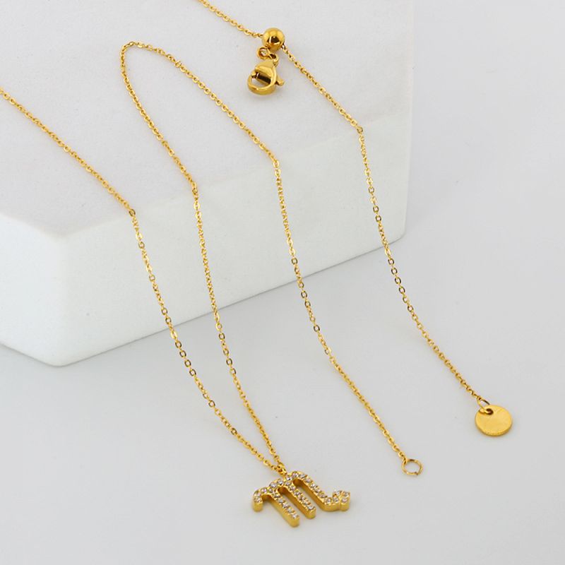 Right Grand Tarnish Free Fashion Birthday Gift Astrology Horoscope Jewelry Stainless Steel Gold Plated Cubic Zirconia Zodiac Necklace