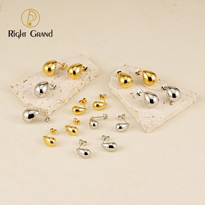 Right Grand Trendy Fashion Women Waterdrop Chunky Tarnish Free Jewelry Stainless Steel Gold Plated Water Drop Teardrop Stud Earrings
