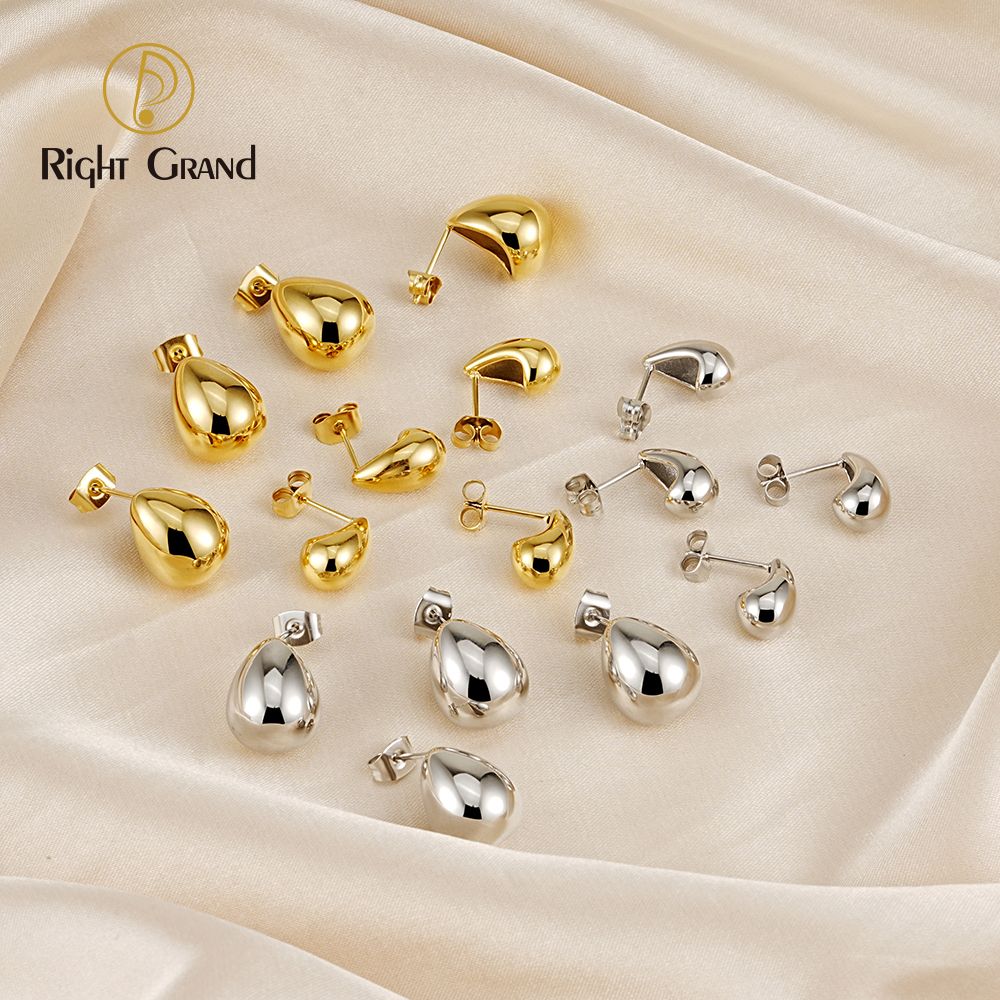 Right Grand Trendy Fashion Women Waterdrop Chunky Tarnish Free Jewelry Stainless Steel Gold Plated Water Drop Teardrop Stud Earrings