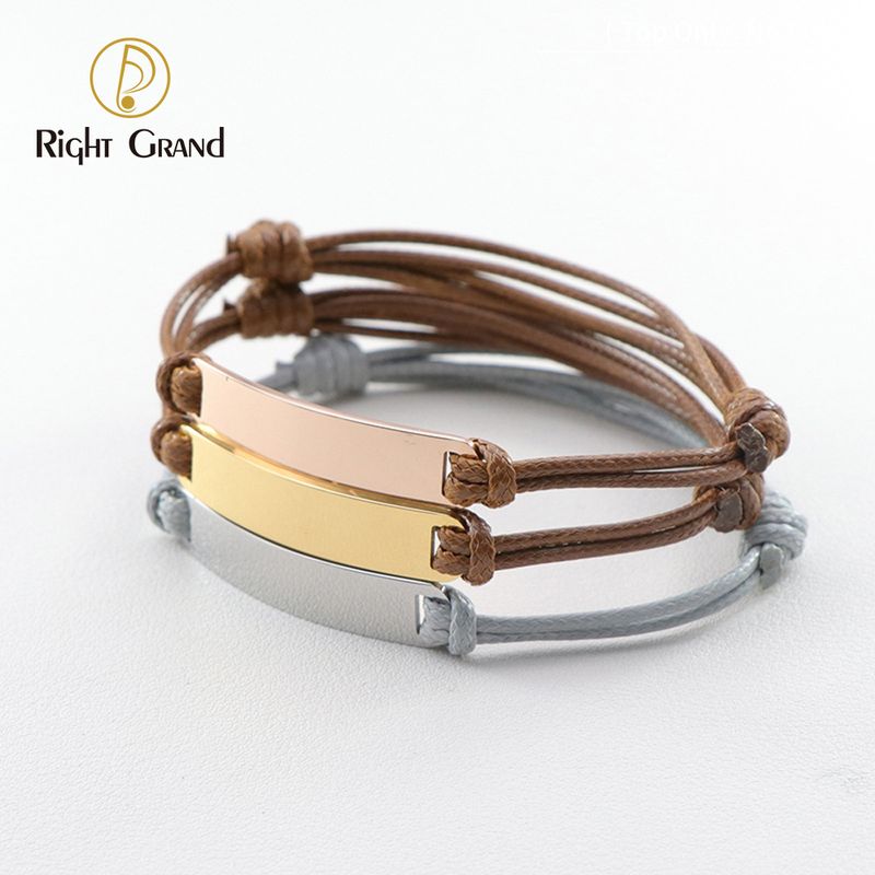 Right Grand Personalized Couple Name Jewelry Stainless Steel Blank Bar Laser Engraved Custom Leather Braided Bracelet